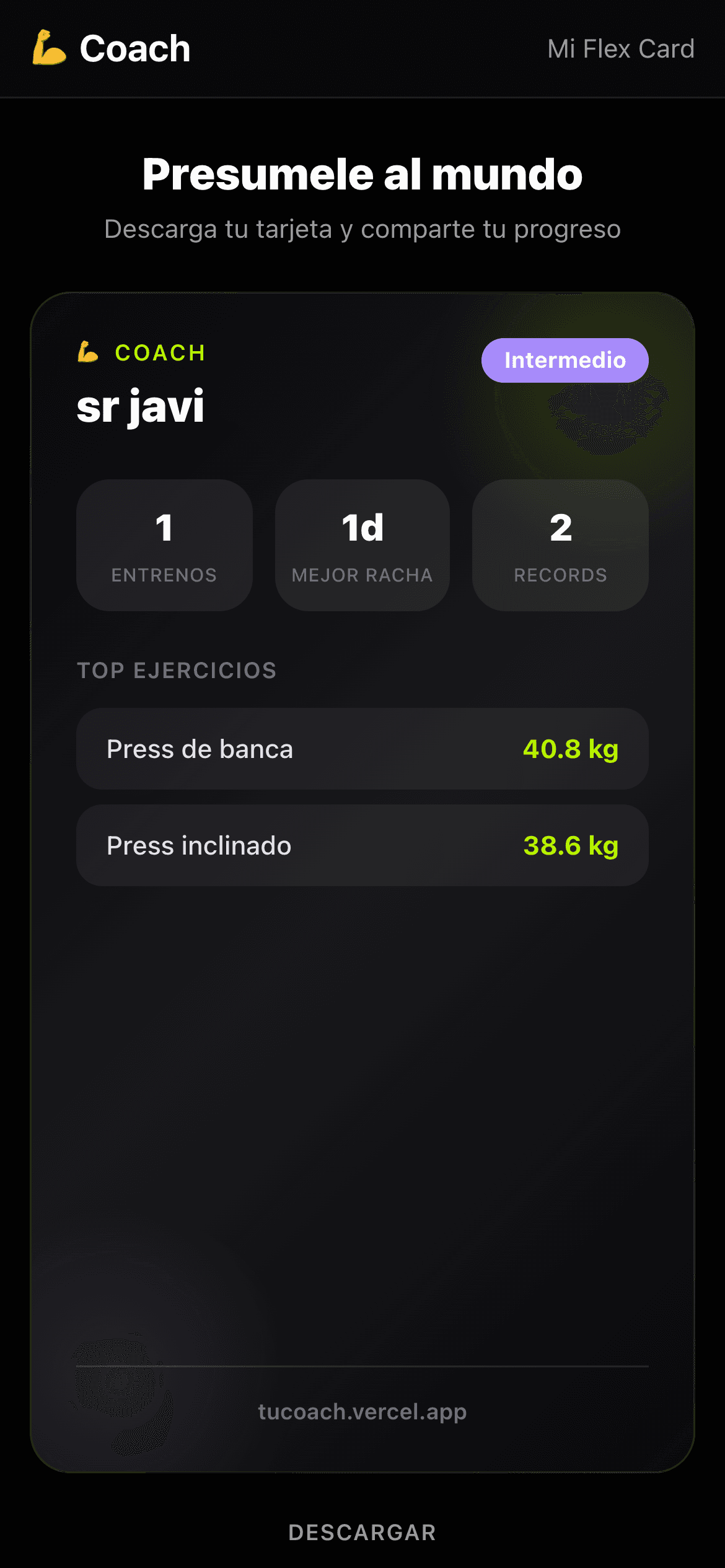 Tarjeta de progreso compartible con tus PRs